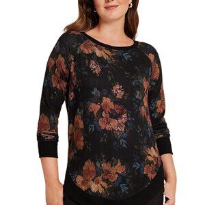 Maurices Black Floral Round Hem Long Sleeve Tunic Top Size 3X